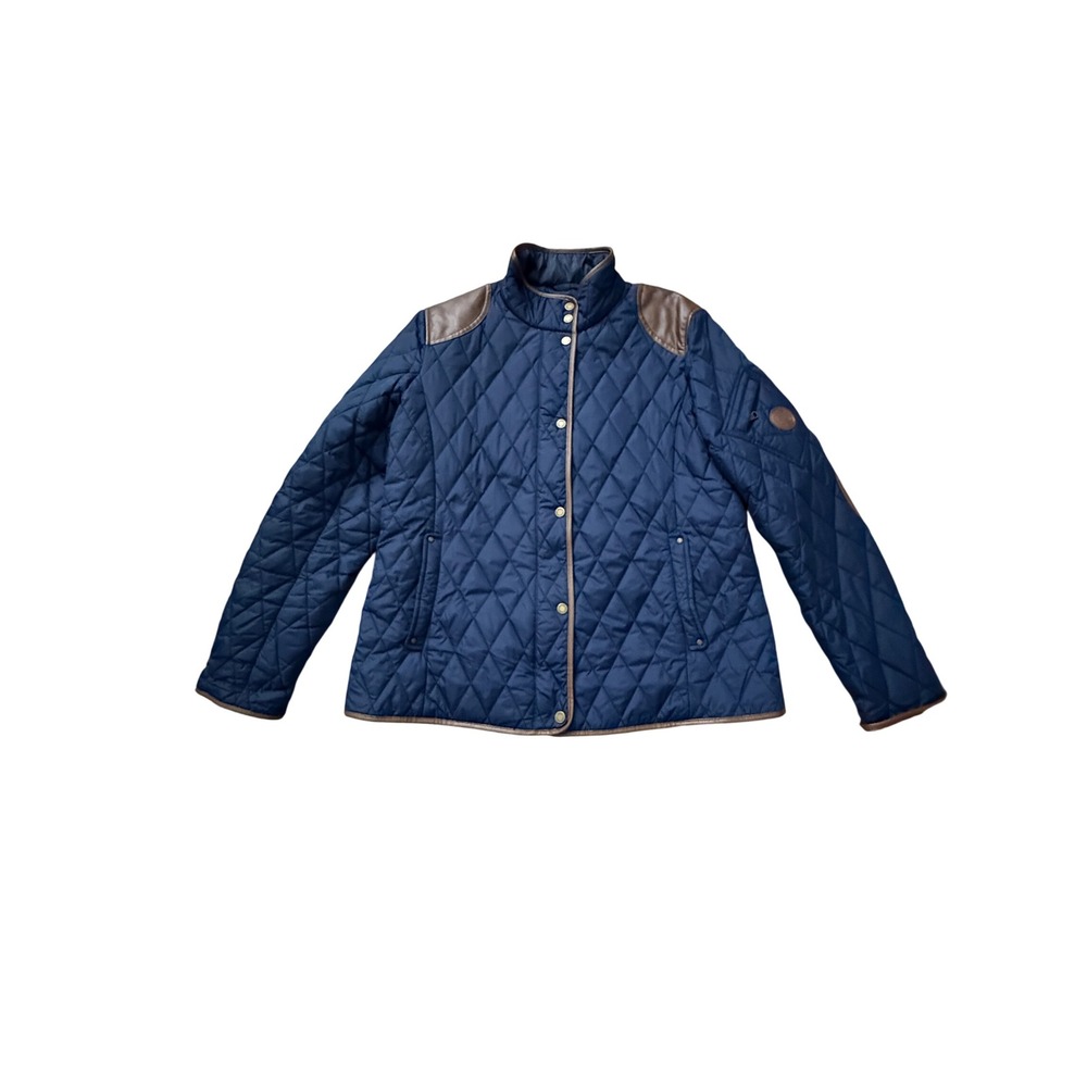 Lauren Ralph Lauren Navy Blue Quilted Barn Jacket with Faux Leather Trim L